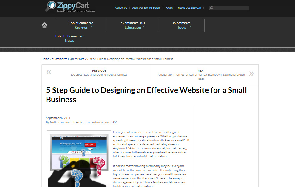5 Step Guide to Designing an Effective Website for a Small Business, ZippyCart.com, 2011