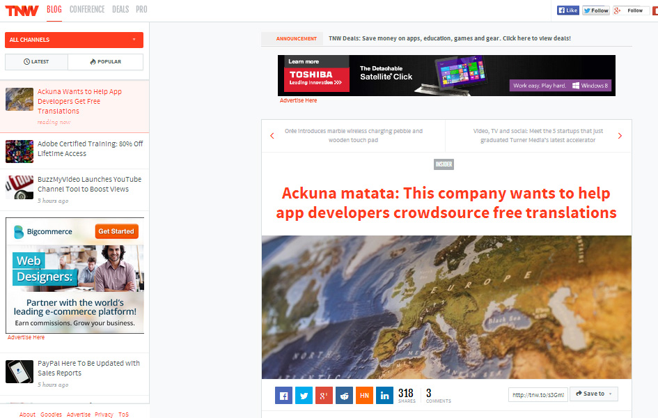 Ackuna matata: This company wants to help app developers crowdsource free translations, TheNextWeb.com, 2013