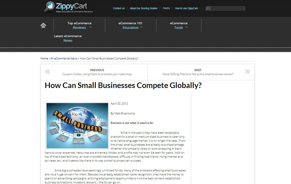 How Can Small Businesses Compete Globally?, ZippyCart.com, 2012